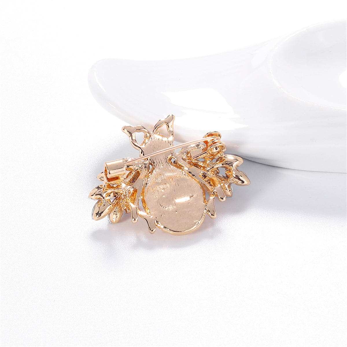 Gemstone & Goldtone Bee Brooch