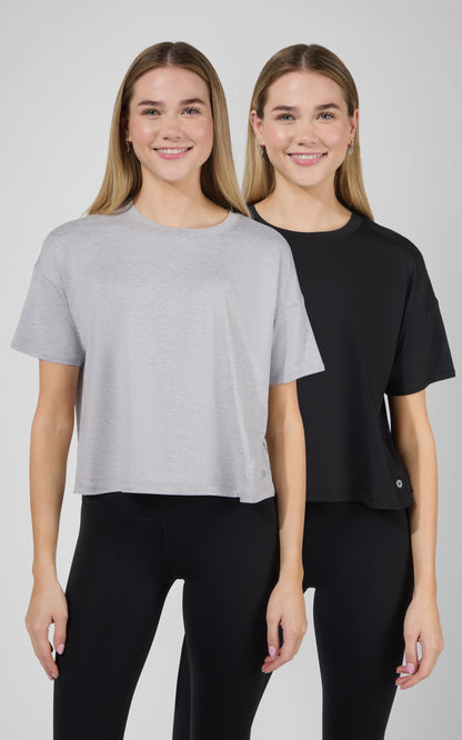 2 Pack Super Soft Deluxe Boxy Cropped Tee