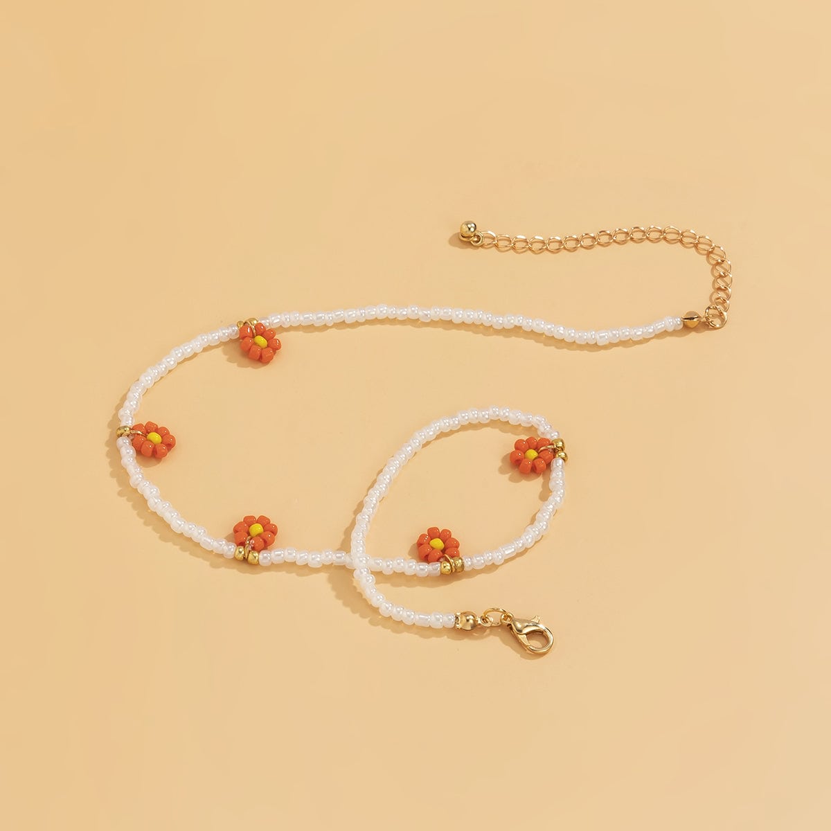 Orange Howlite & Goldtone Mum Choker Necklace