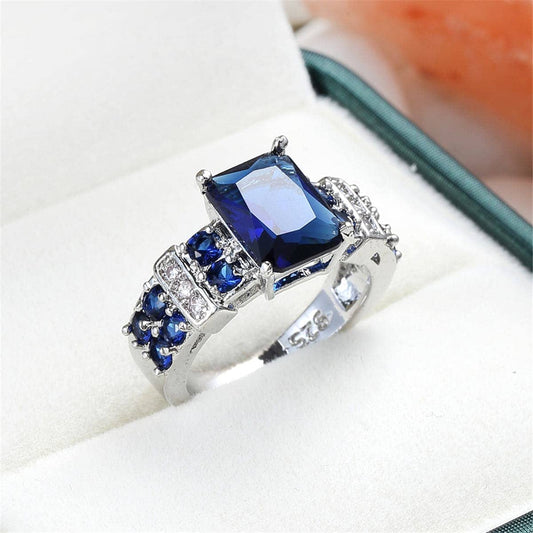 Navy Cubic Zirconia & Crystal Multi-Row Radiant-Cut Ring
