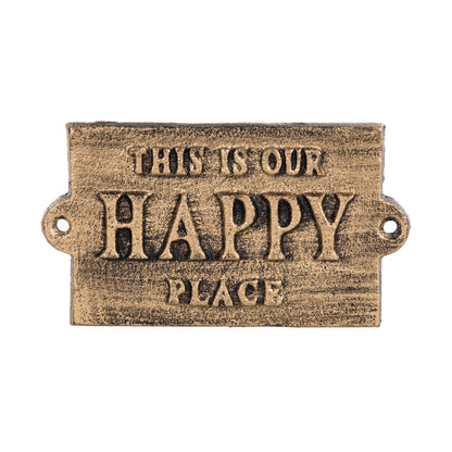 Iron Gold Happy Place Sign for Spring Wall and Entryway Decor