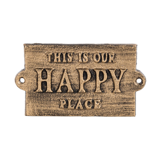 Iron Gold Happy Place Sign for Spring Wall and Entryway Decor