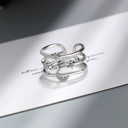 Cubic Zirconia & Silvertone Moon & Sun Open Ring