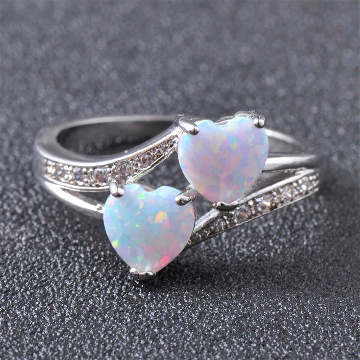 Opal & Cubic Zirconia Double-Heart Ring-3