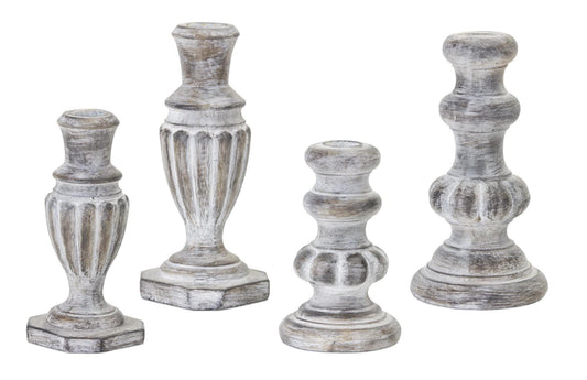 Melrose International White Washed Stone Candle Holder (Set of 4)