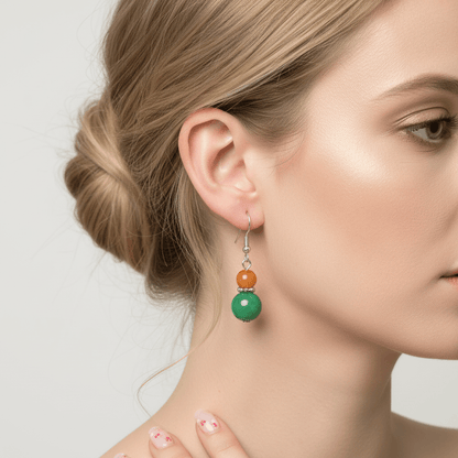 Orange & Green Jade Silvertone ‌Gourd-Shape Hook Earrings