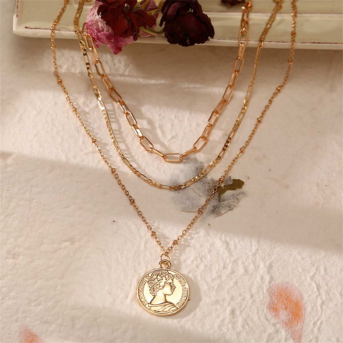 Goldtone Coin Layered Pendant Necklace-6