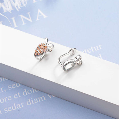 Orange Cubic Zirconia & Silvertone Radish Rabbit Asymmetrical Stud Earrings