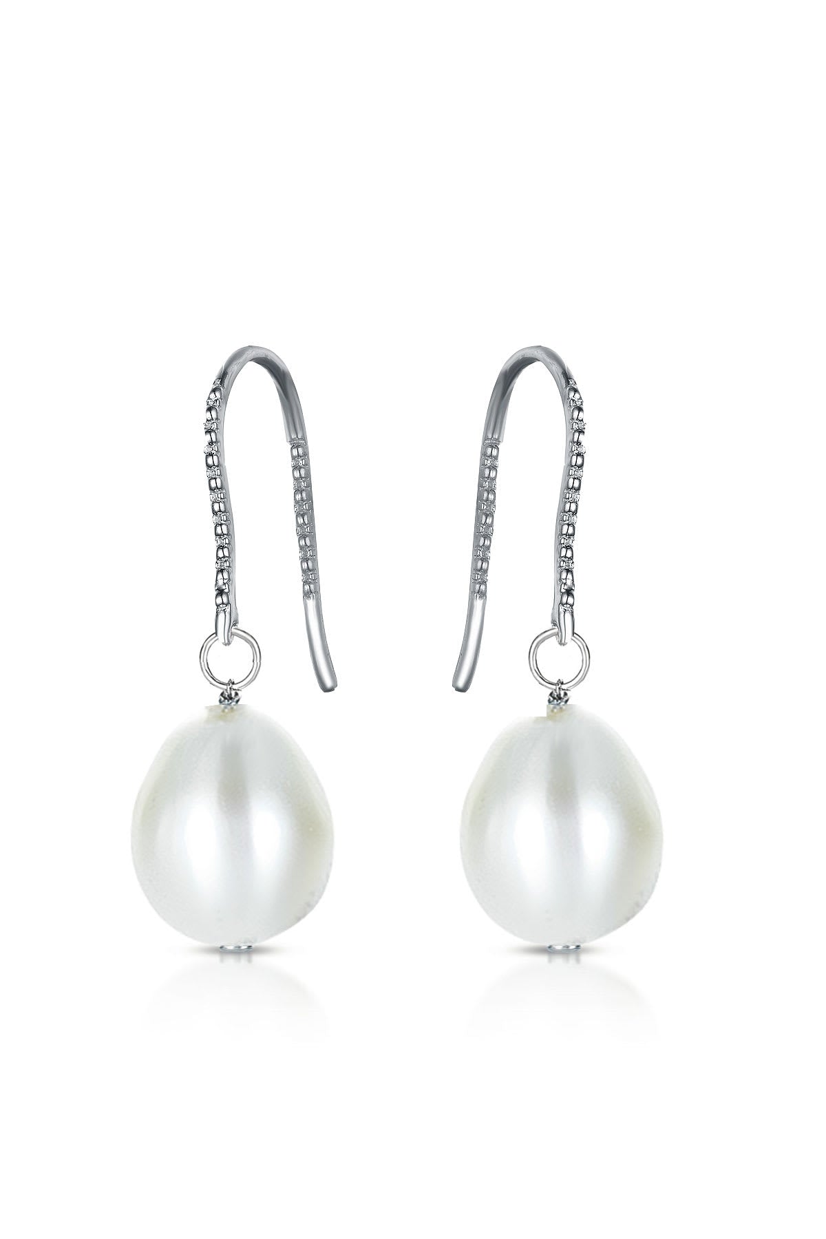 Sterling Silver White Gold Plated with Colored Pearl Drop Earrings
