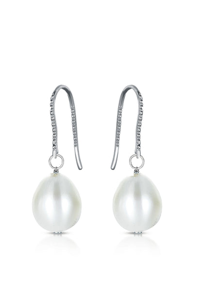 Sterling Silver White Gold Plated with Colored Pearl Drop Earrings