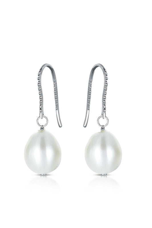 Sterling Silver White Gold Plated with Colored Pearl Drop Earrings