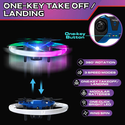 Blue, black drone and remote, and black propellers-