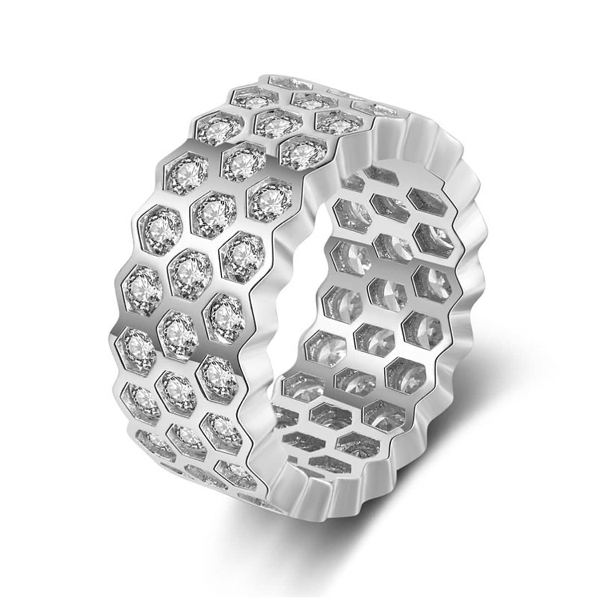 Cubic Zirconia & Silvertone Honeycomb Band-4