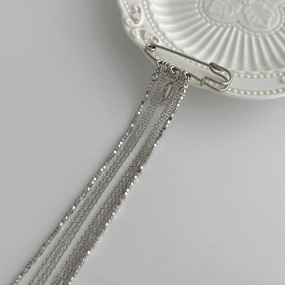 Silvertone Drop Tassel Pin Brooch