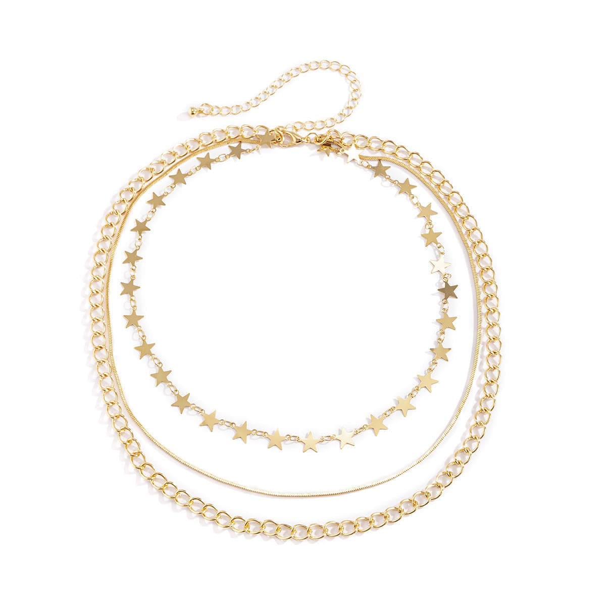 Goldtone Link Star Layered Necklace