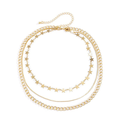 Goldtone Link Star Layered Necklace