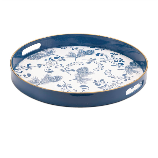 Melrose International Round Pine Print Tray 13.5"H