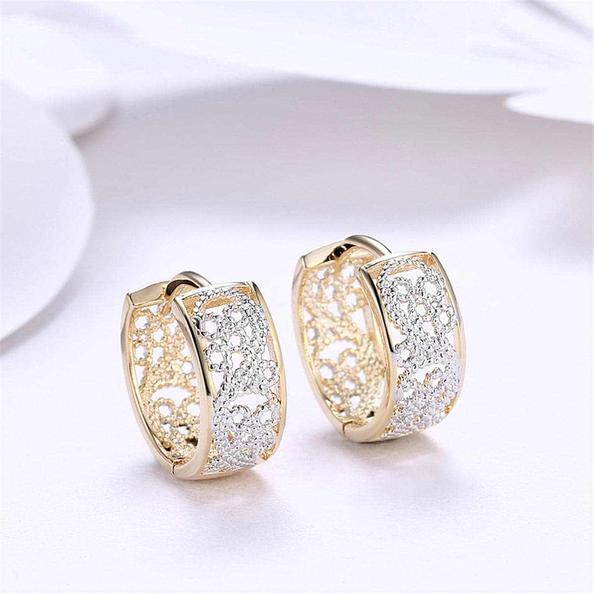 Two-tone Embossed Cutout Huggie Earrings