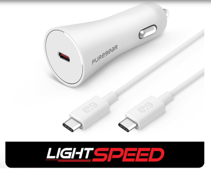 Puregear Lightspeed - 20w Single Usb-C Pd Car Charger + Usb-C to Usb-C Cable - White