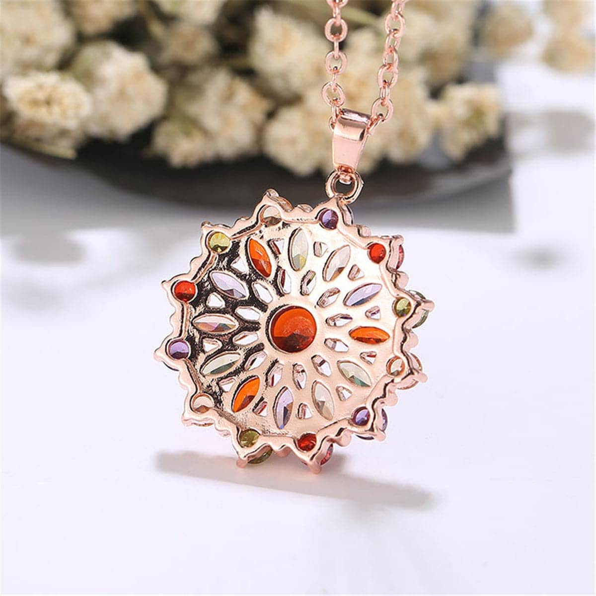 Lavender & Green Crystal Flower Pendant Necklace