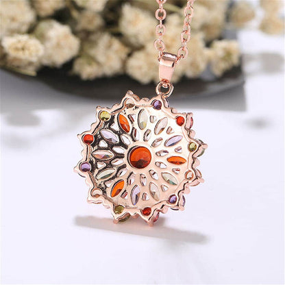 Lavender & Green Crystal Flower Pendant Necklace