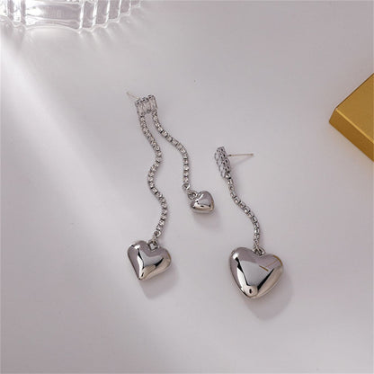 Cubic Zirconia & Silvertone Asymmetric Heart Drop Earrings