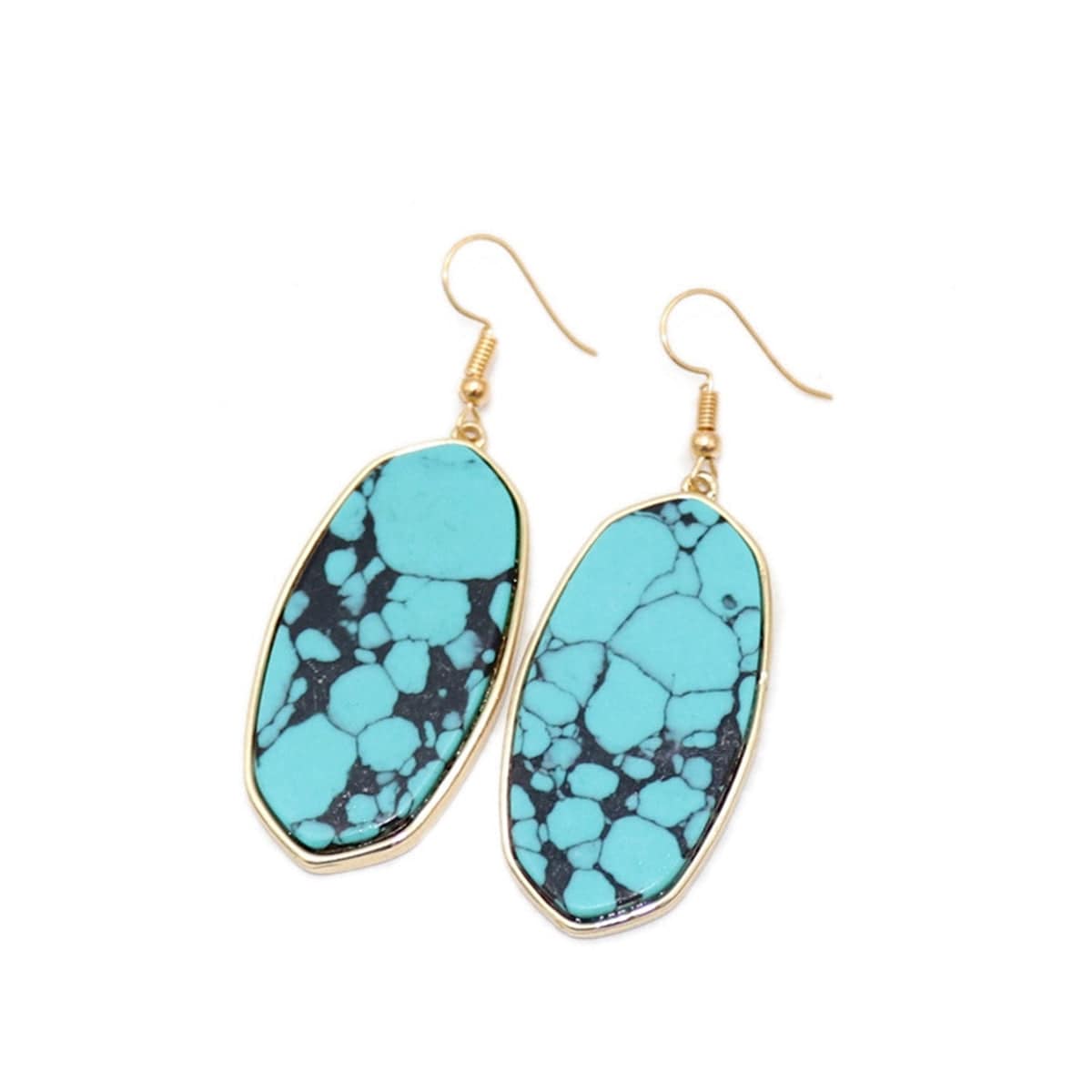 Turquoise & Goldtone Oval Drop Earrings