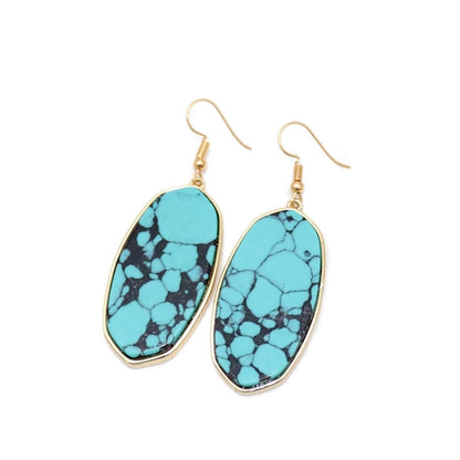 Turquoise & Goldtone Oval Drop Earrings