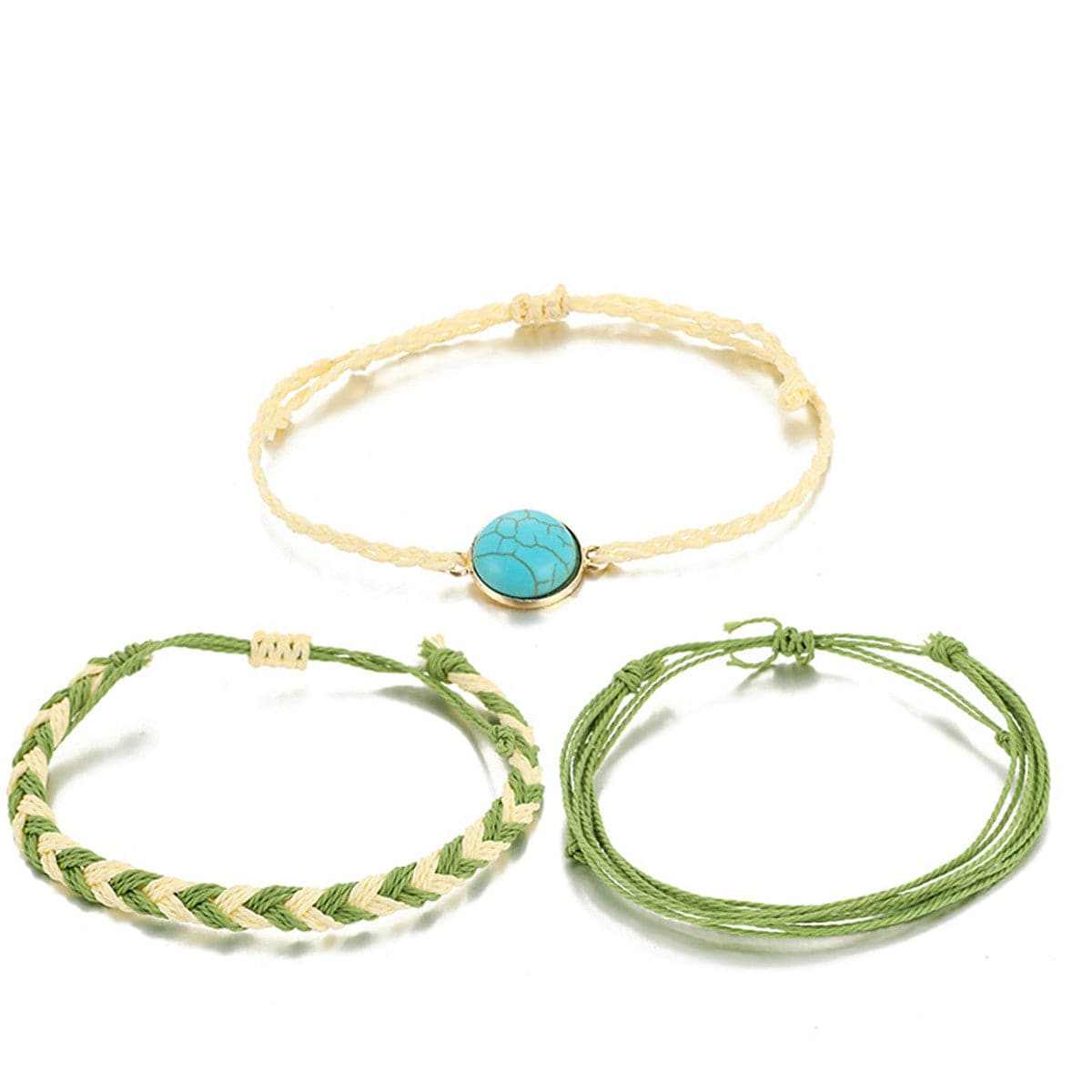 Turquoise & Polyster Goldtone Braided Bracelet Set