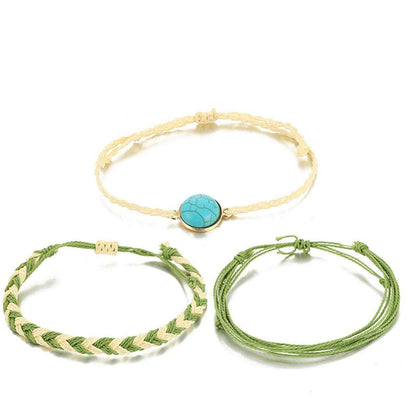 Turquoise & Polyster Goldtone Braided Bracelet Set