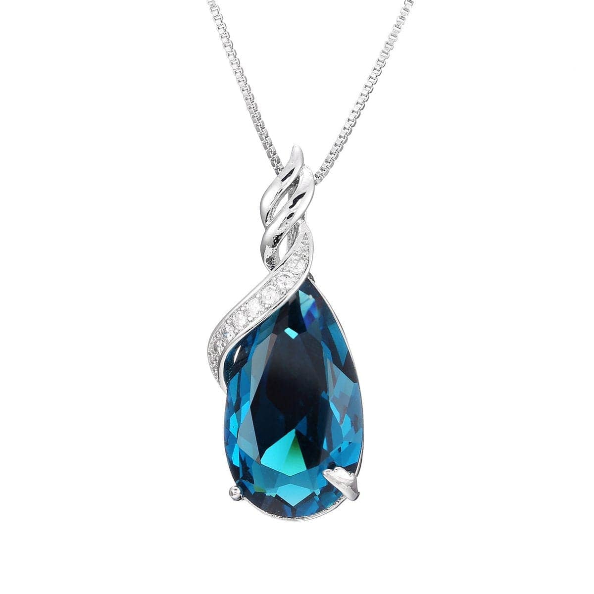 Blue Crystal & Cubic Zirconia Wrap Bezel Prong Pendant Necklace