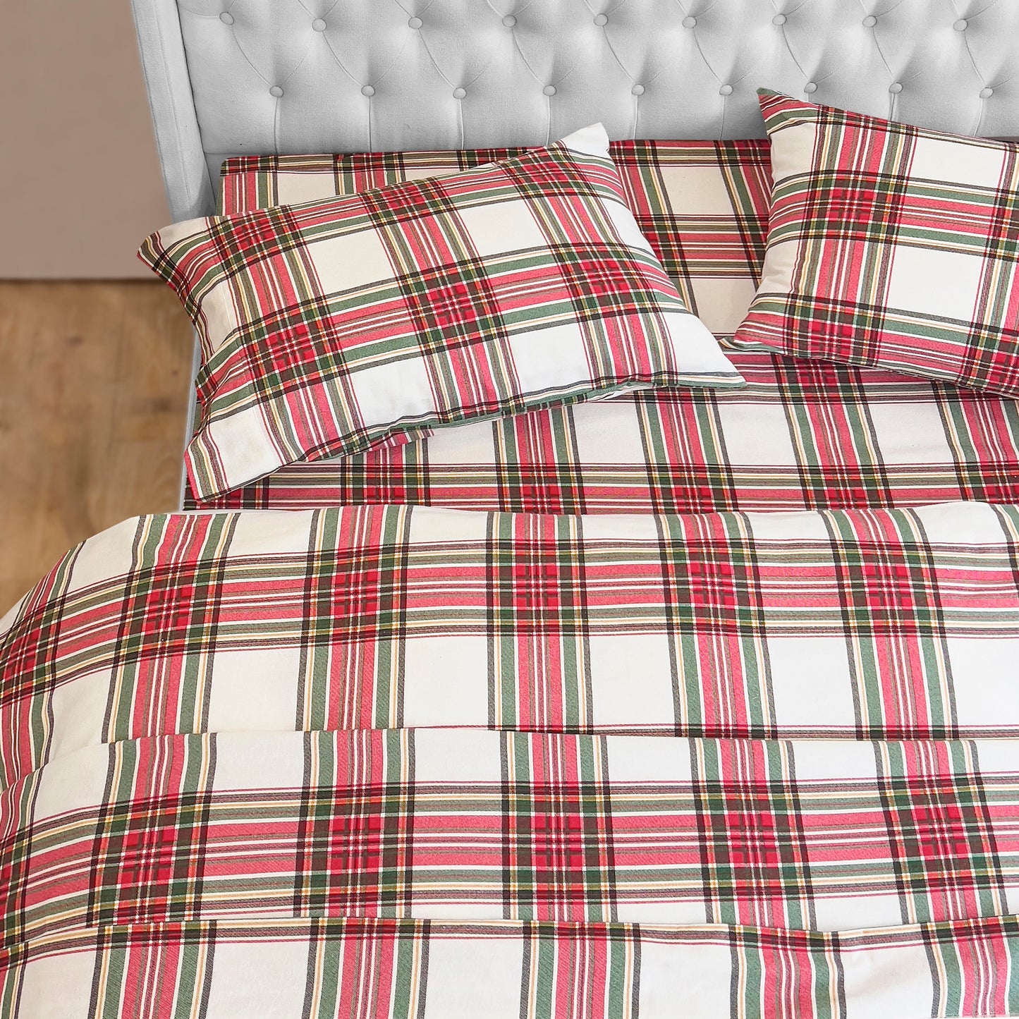 Elegant Comfort Flannel Plaid - 100% Turkish Cotton Flannel, 4-Piece Flannel Sheet Set