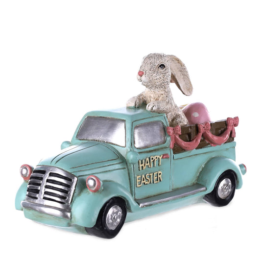 Melrose International Easter Bunny in Car Figurine 9.5"L