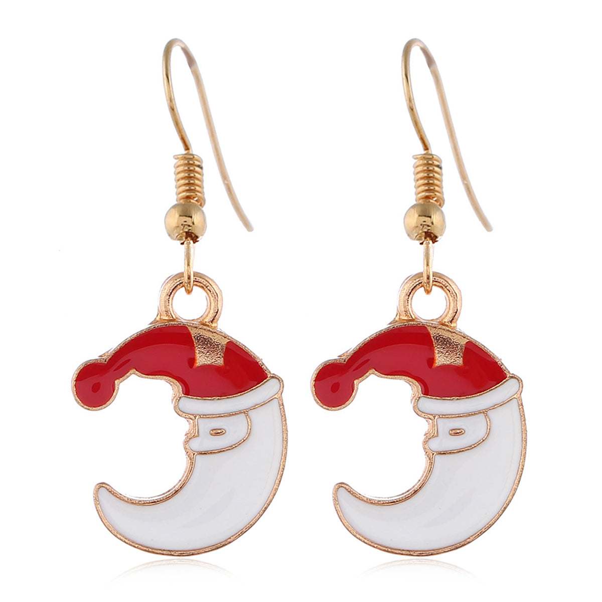 Red Enamel & Goldtone Crescent Moon Santa Pendant Necklace Set