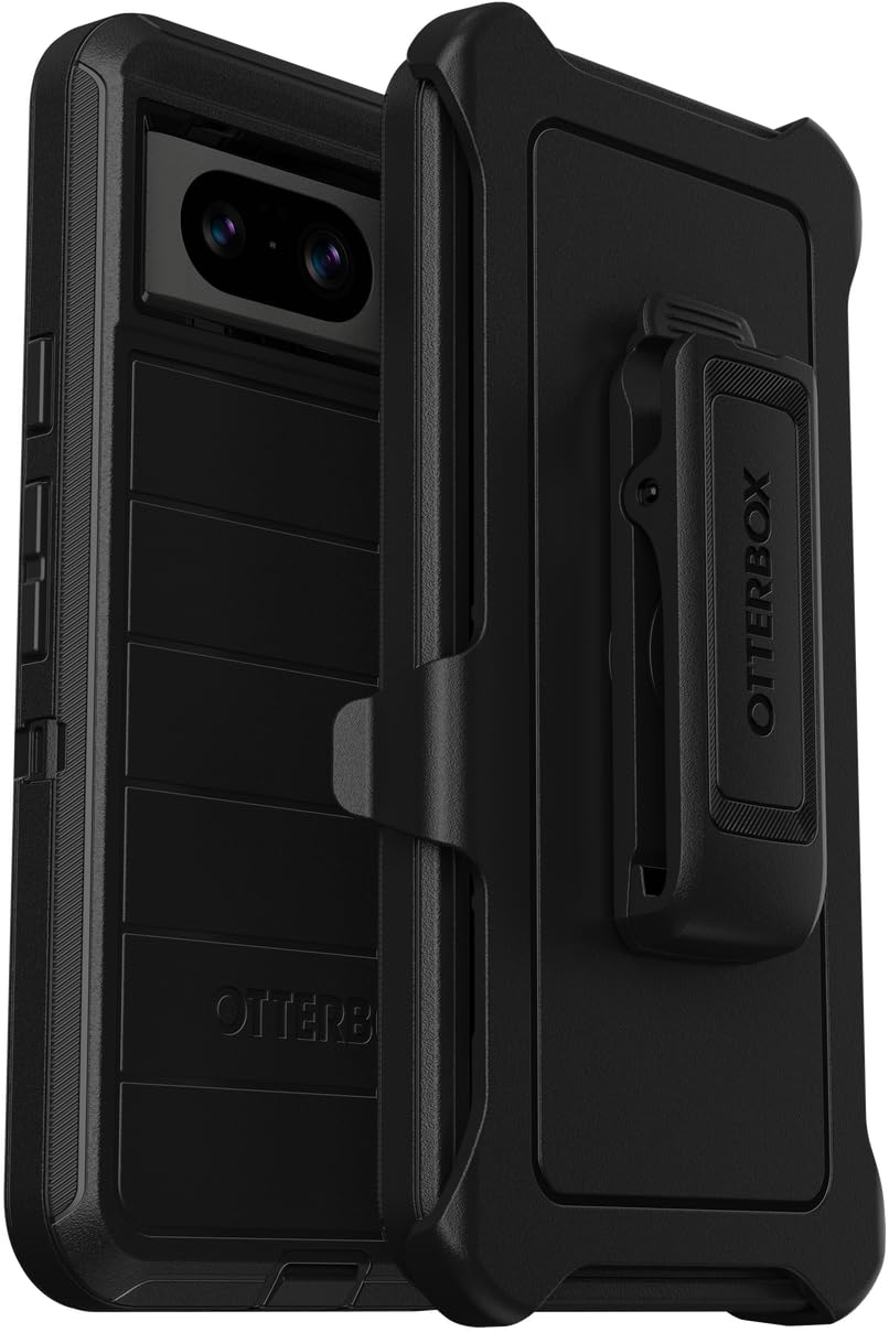 Otterbox Google Pixel 8 Defender Series Case - Black, Rugged & Durable, with Port Protection, Includes Holster Clip Kickstand