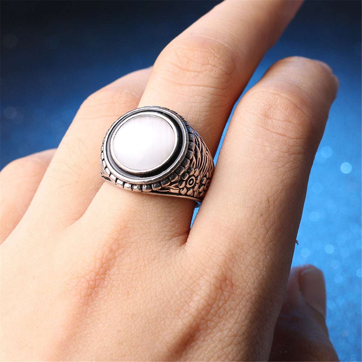 Round Cats Eye Band Ring-2