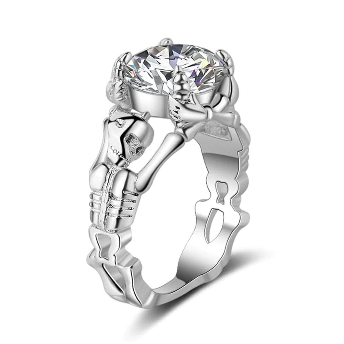 Crystal & Silvertone Skeleton Ring
