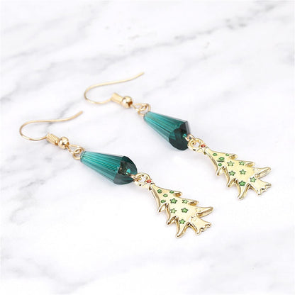 Teal Acrylic & Goldtone Christmas Tree Drop Earrings