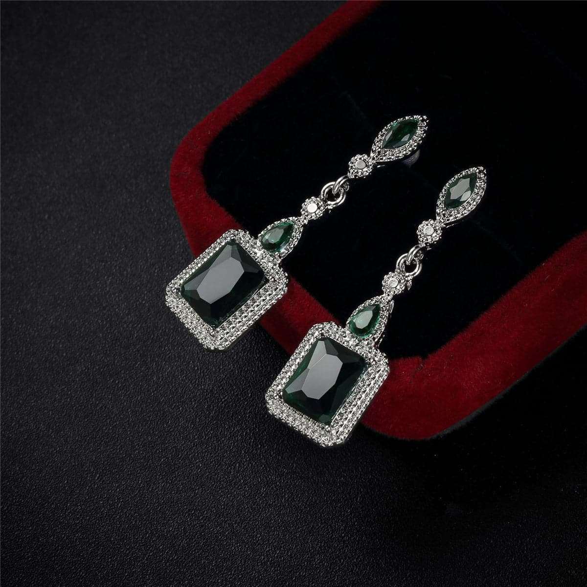 Green Crystal & Silvertone Emerald-Cut Drop Earrings