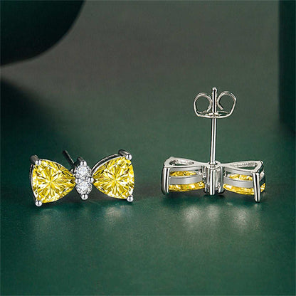 Cubic Zirconia & Yellow Crystal Bow Stud Earrings