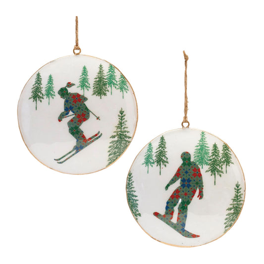 Melrose International Metal Snowboard Forest Disc Ornament (Set of 6)