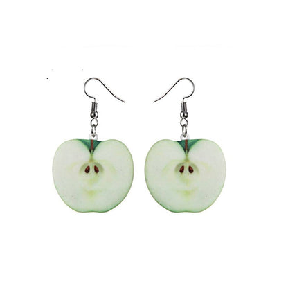 Green Acrylic & Silvertone Apple Drop Earrings