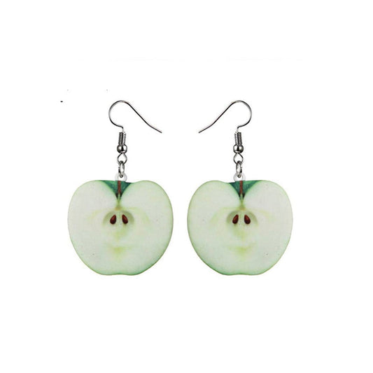 Green Acrylic & Silvertone Apple Drop Earrings
