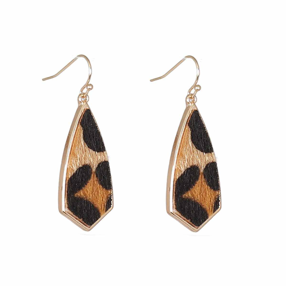 Khaki Polyurethane & Goldtone Leopard Drop Earrings