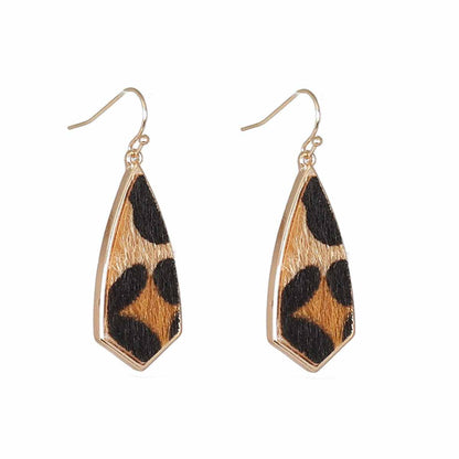 Khaki Polyurethane & Goldtone Leopard Drop Earrings