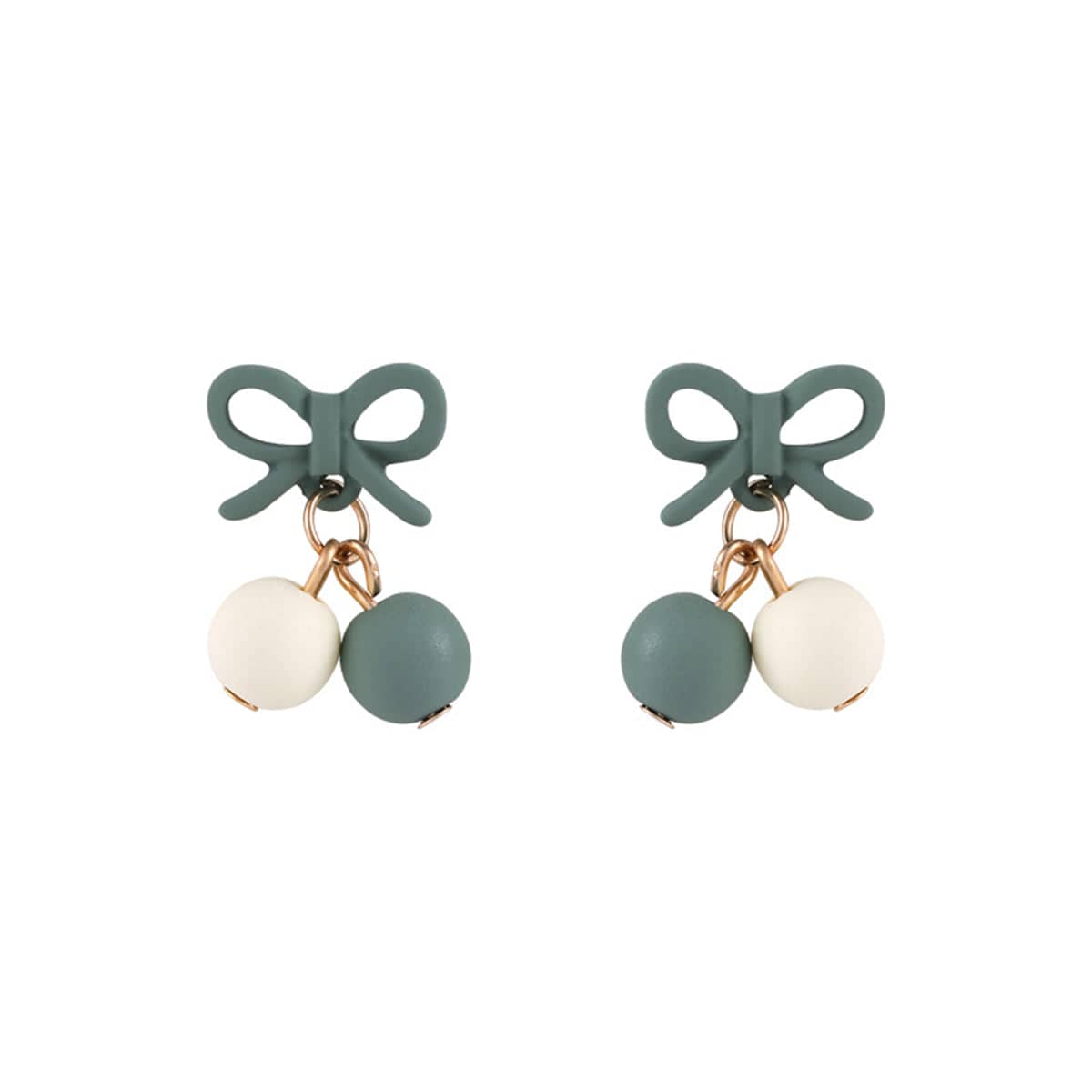 Green Enamel & Goldtone Bow Drop Earrings