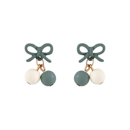 Green Enamel & Goldtone Bow Drop Earrings