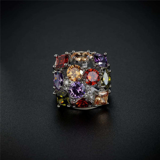 Purple Crystal & Silvertone Square Ring