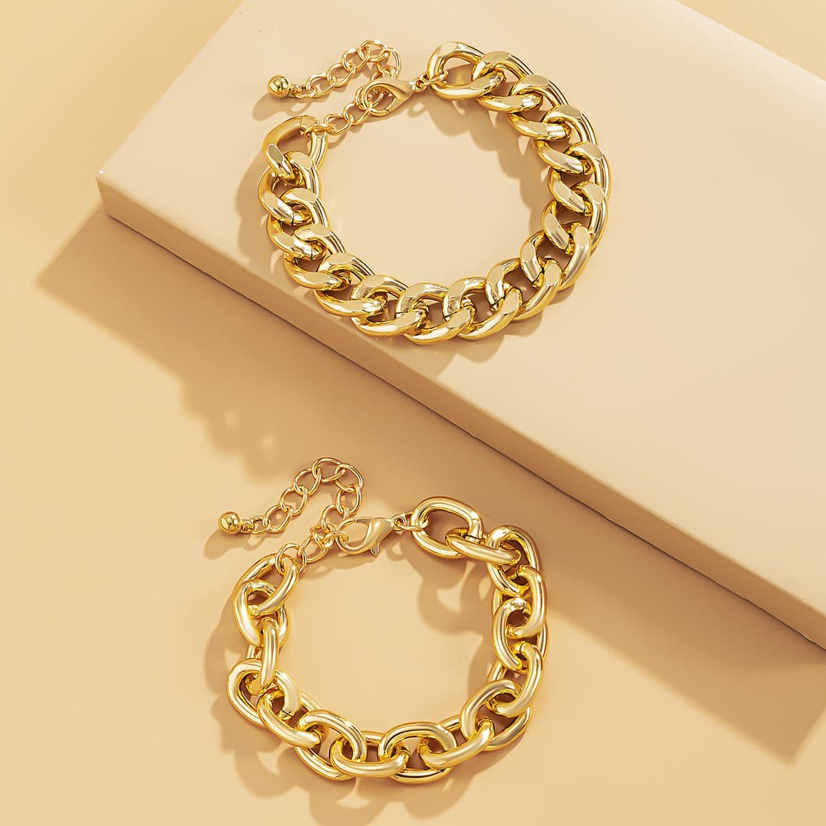 Goldtone Curb Chain Bracelet Set-3