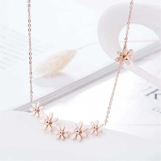 Rose Goldtone Linking Mums Pendant Necklace